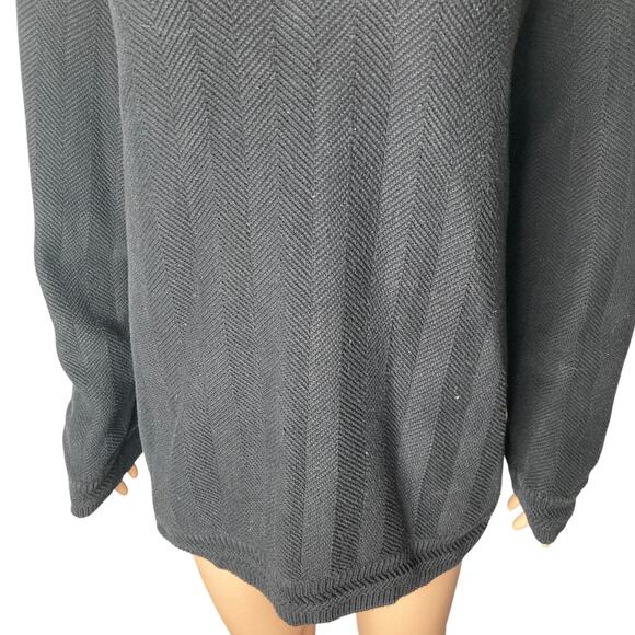 Vintage Chaps by Ralph Lauren Sweater Mens Medium Hand Framed Herringbone Black - Picture 4 of 9